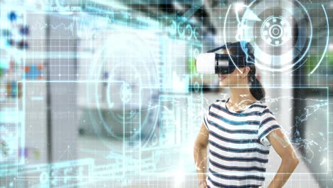 video generado digitalmente de una mujer usando auriculares de realidad virtual 4k