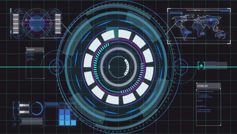 animation of data processing with scope scanning on black background