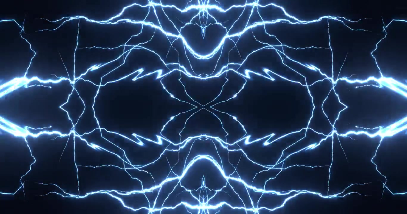 Symmetrical blue lightning bolts pattern on black background