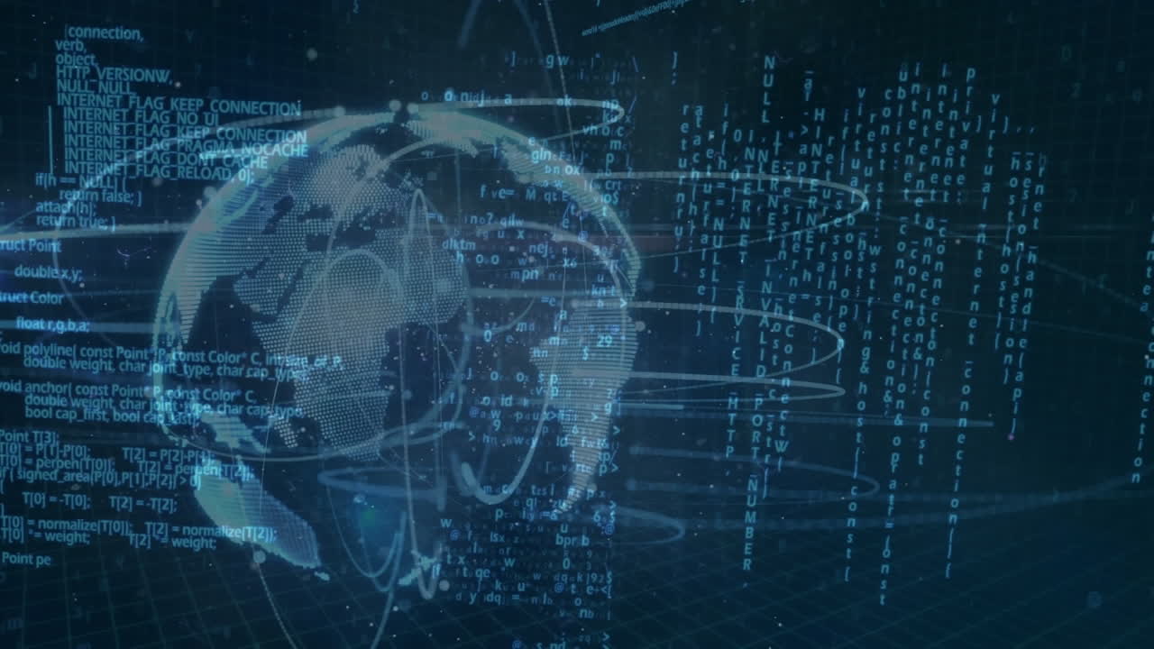 Animation of computer data processing over globe