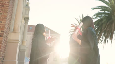 happy people, applause and high five in graduation