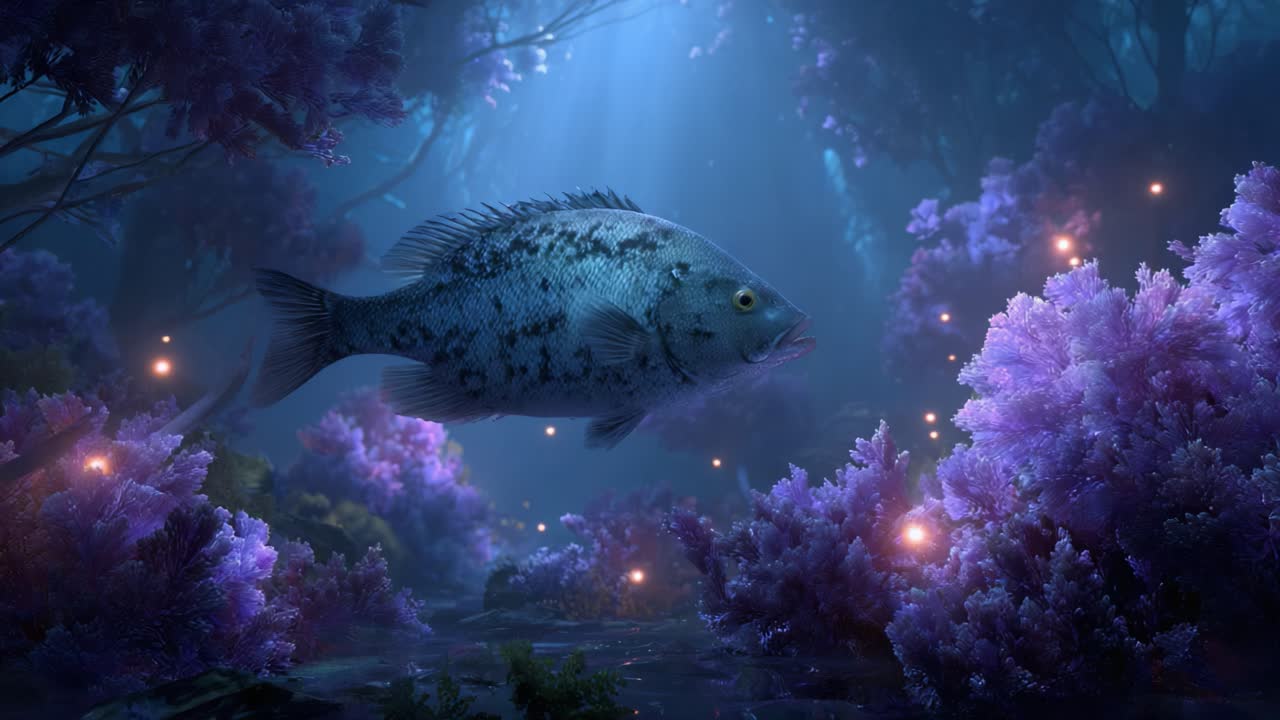 A Mesmerizing Underwater Scene Featuring a Fish Swimming Gracefully Among Vibrant Coral and Ethereal Bubbles in a Dreamy Aquatic Environment