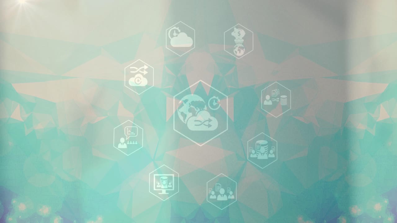 디지털 아이콘과 플렉서스 네트워크의 네트워크는 녹색 그라디엔트 배경에 있습니다.