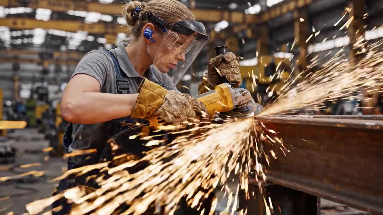 Un operaio specializzato modella meticolosamente il metallo in un ambiente industriale, mostrando il potere dell'artigianato e della sicurezza nel processo di produzione con strumenti e tecniche di precisione
