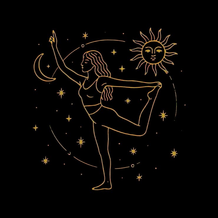 Risorsa isolata di animazione di illustrazione celeste di posizione yoga, video 4K trasparente, canale alfa