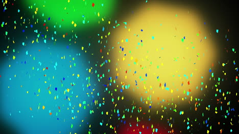 animation of confetti falling and christmas fairy lights flickering over black background