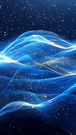 a blue wave with stars in the background. the blue wave is very long and has a lot of stars in the background