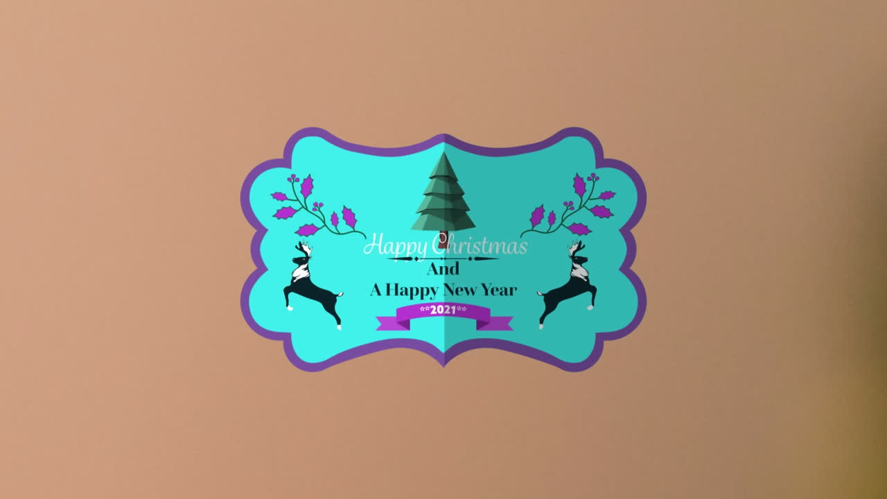 animación de felicitaciones de navidad en etiqueta sobre fondo beige