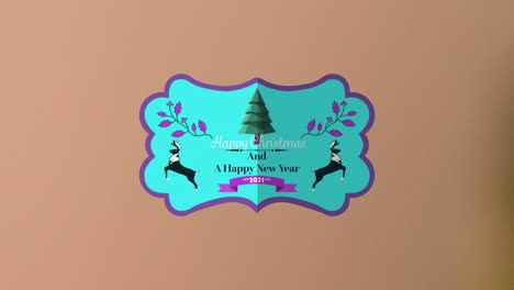 animation of christmas greetings on tag over beige background