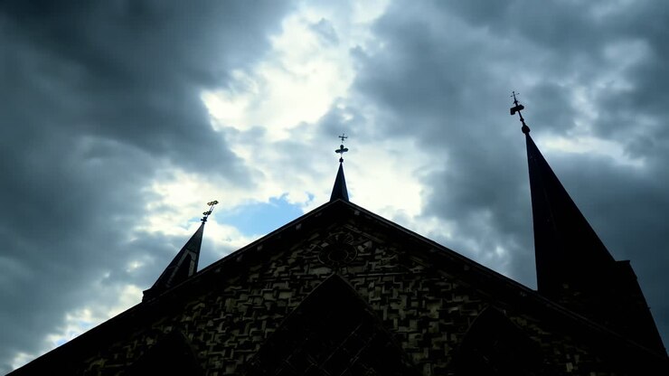 Silhouette of a Church with Three Steeples