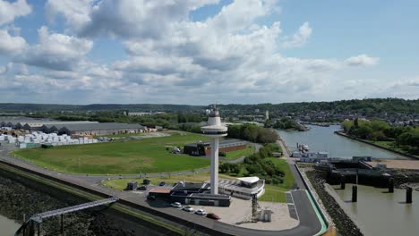 France, Calvados, Seine estuary, Pays d&#039;Auge, Honfleur, radar tower and port aerial