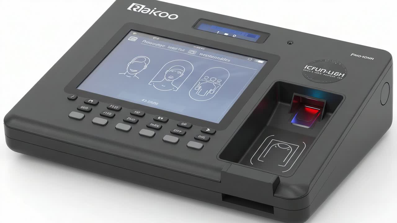 High-Tech Biometric Device Featuring Touchscreen Interface for Fingerprint Recognition and Face Detection in Secure Authentication Processes