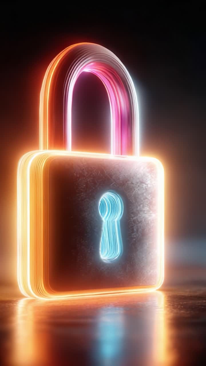 A Brilliantly Lit Neon Lock Glows in a Stylish Display, Symbolizing Security and Protection in a Modern Digital Age