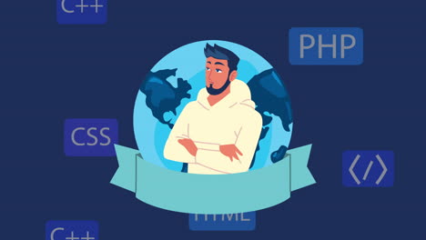 programmierer und sprachcode in planet