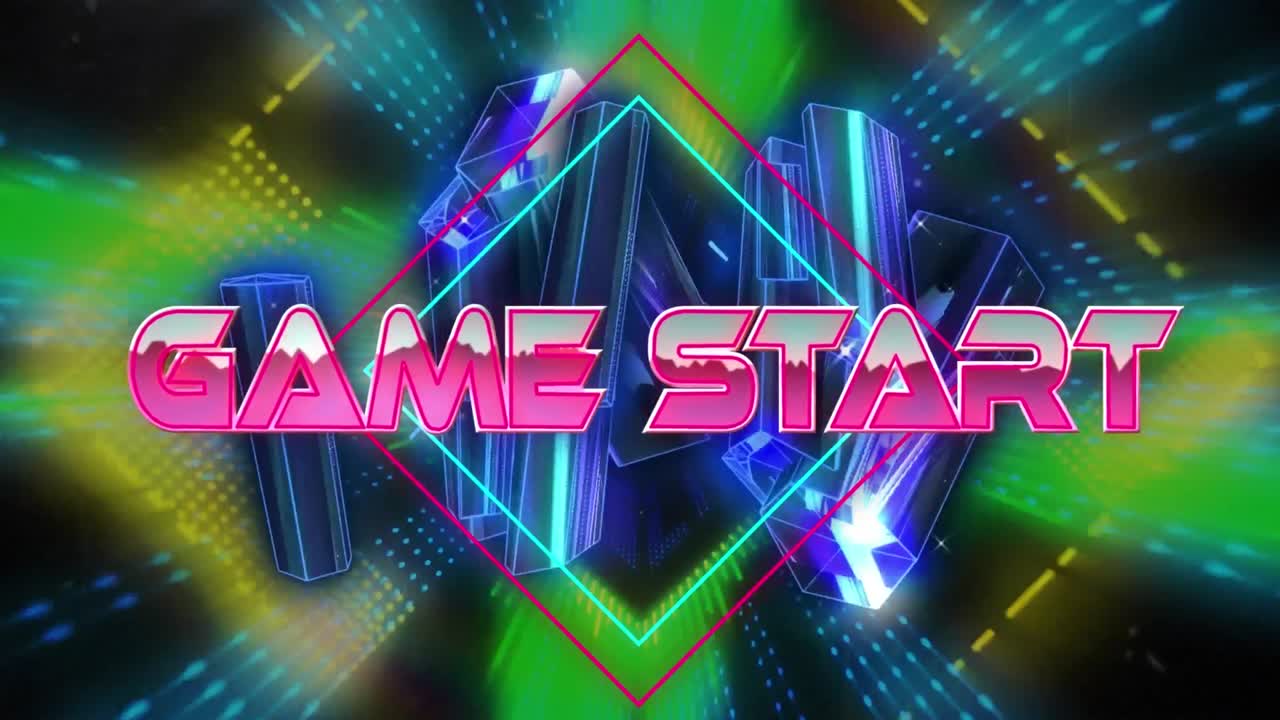 크리스탈로 디지털 추상 공간에서 게임 시작의 애니메이션