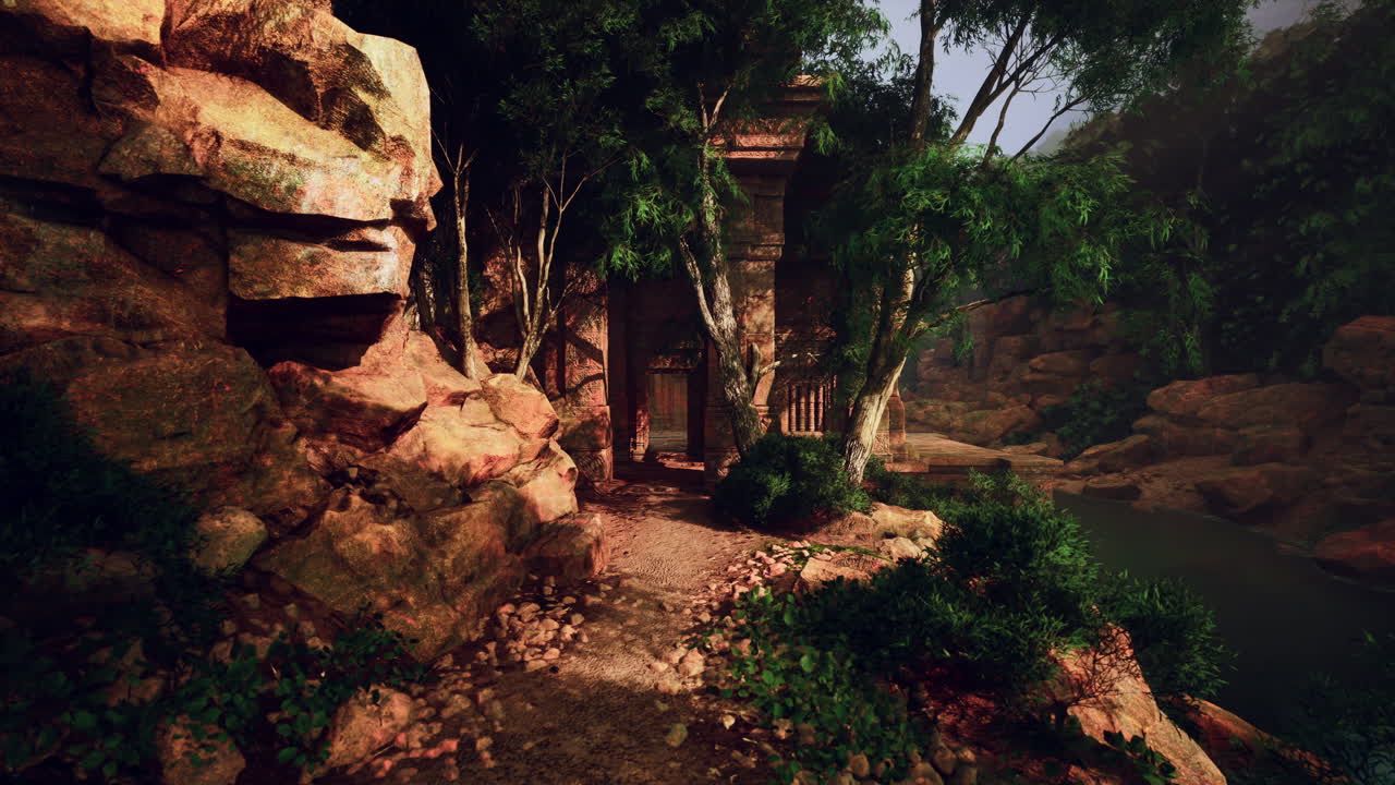 antiguo arco de piedra en una jungla tropical