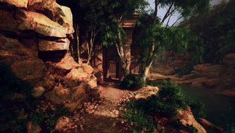 antiguo arco de piedra en una jungla tropical
