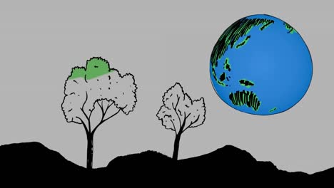 Drehender-Globus-Und-Bäume