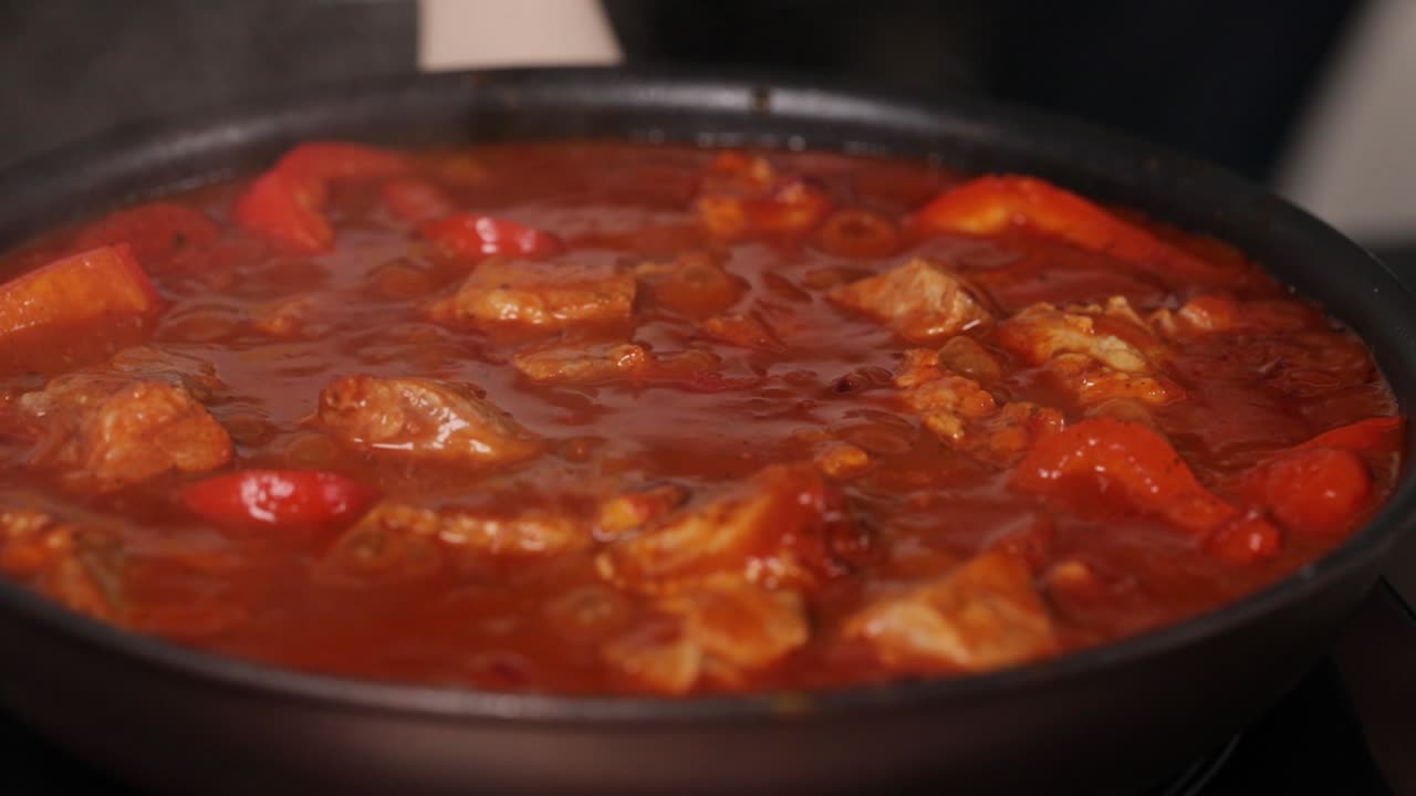Cooking Pork Stew in a Pan