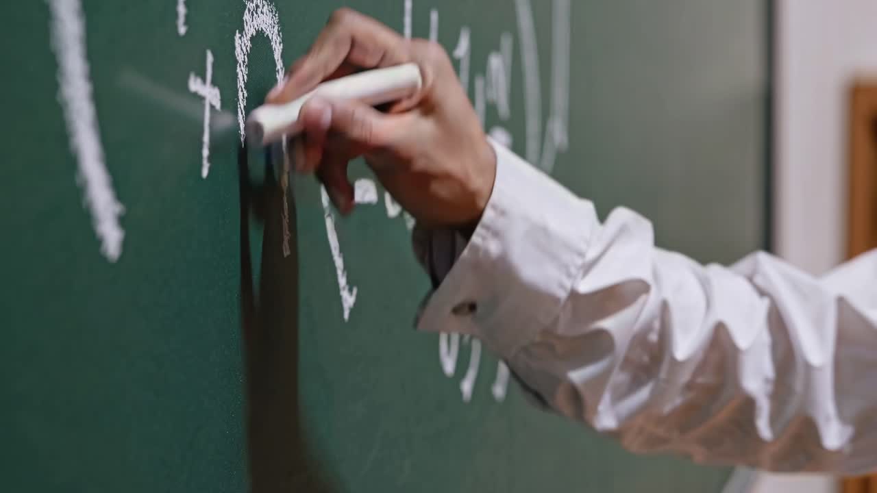 Teacher writing on a chalkboard
