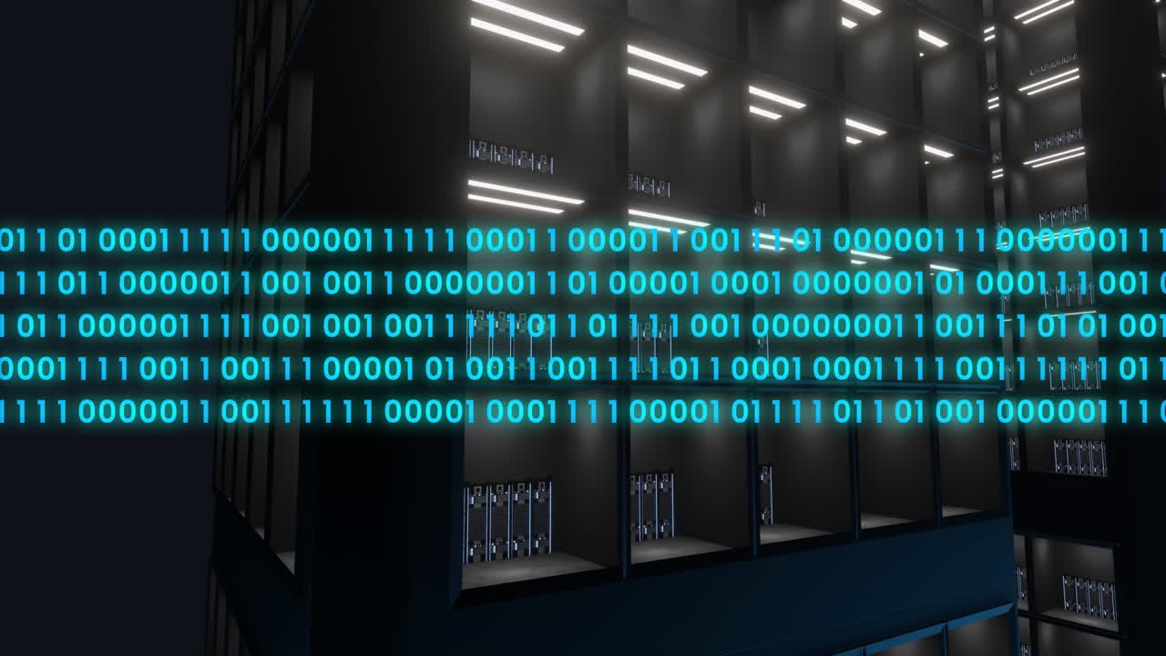 Animation of binary coding data processing over computer servers