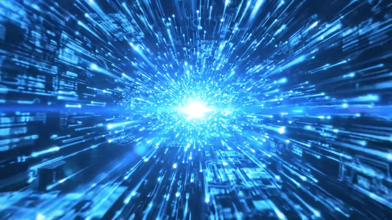 A Dynamic Surge of Blue Light Featuring a Burst of Energy, Representing a Fusion of Technology, Data, and Digital Transformation in an Explosive Display