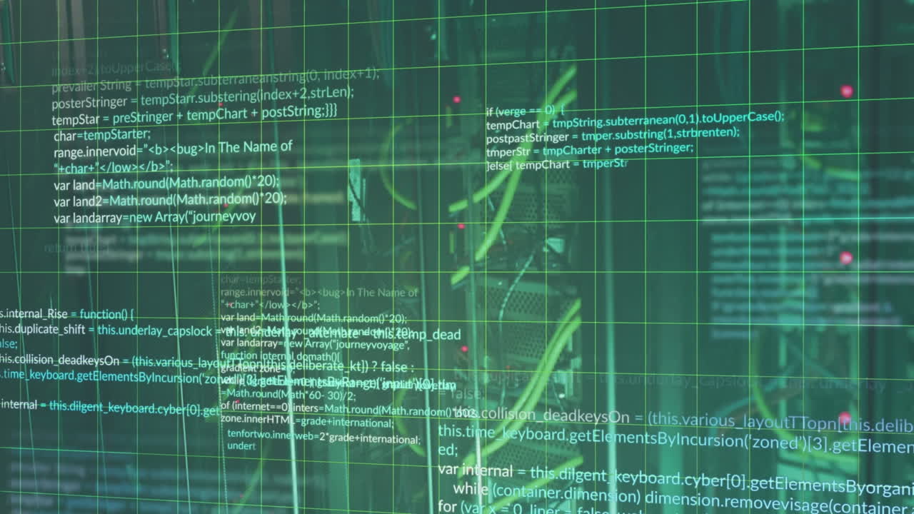 animazione dell'elaborazione dei dati contro il close-up di un server informatico.