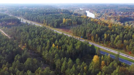Latvia,-A2-Highway-Autumn-Landscape-From-Above