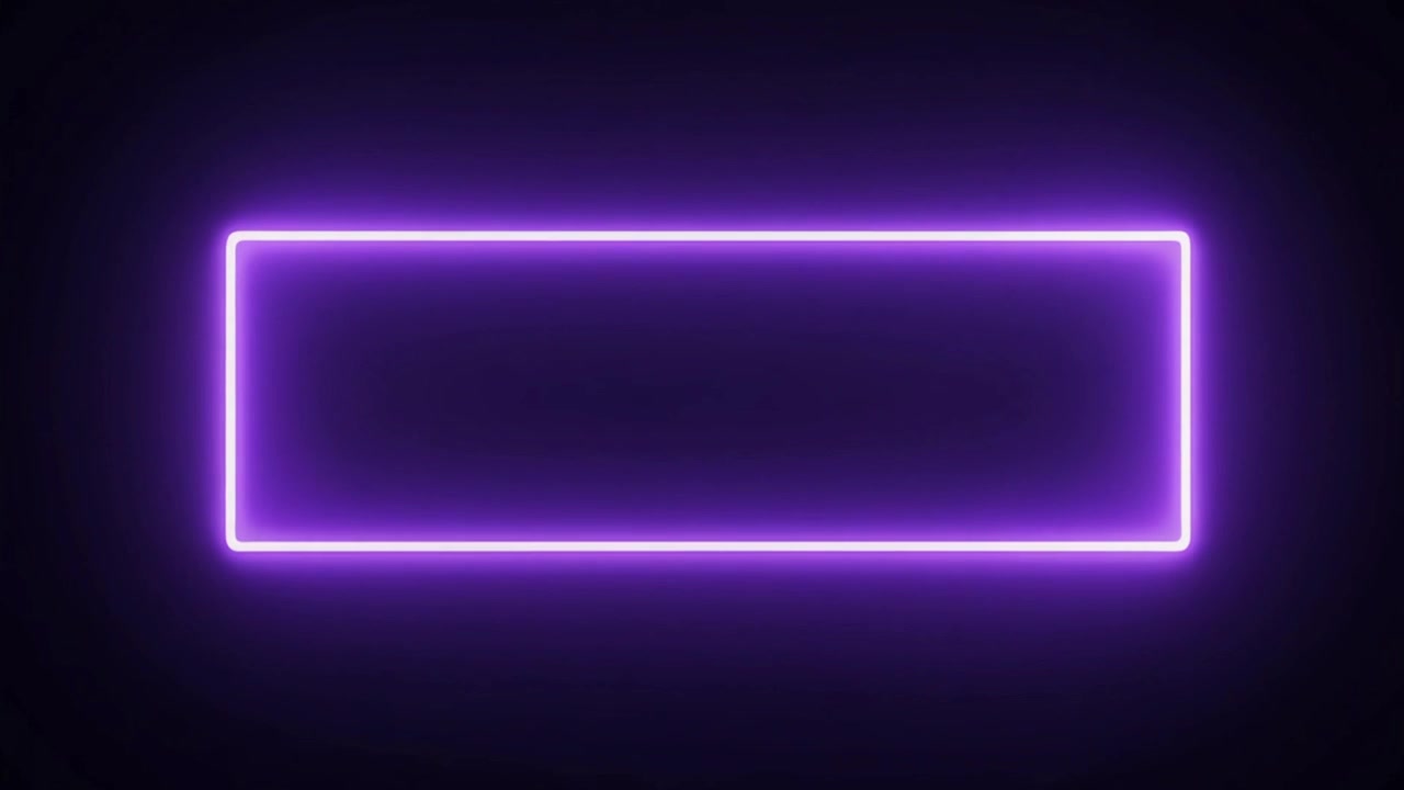 Cadre rectangulaire lumineux en néon violet sur fond noir