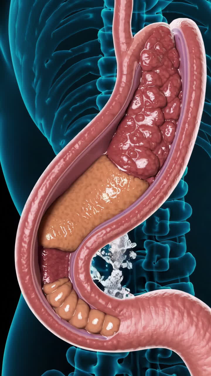 ilustración 3d del estómago con problemas gástricos