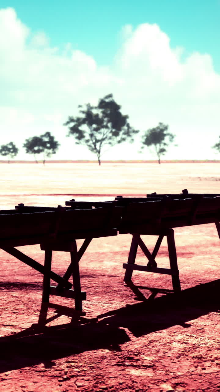 뒷면 에 나무 가 있는 건조 한 풍경 에 있는 나무판