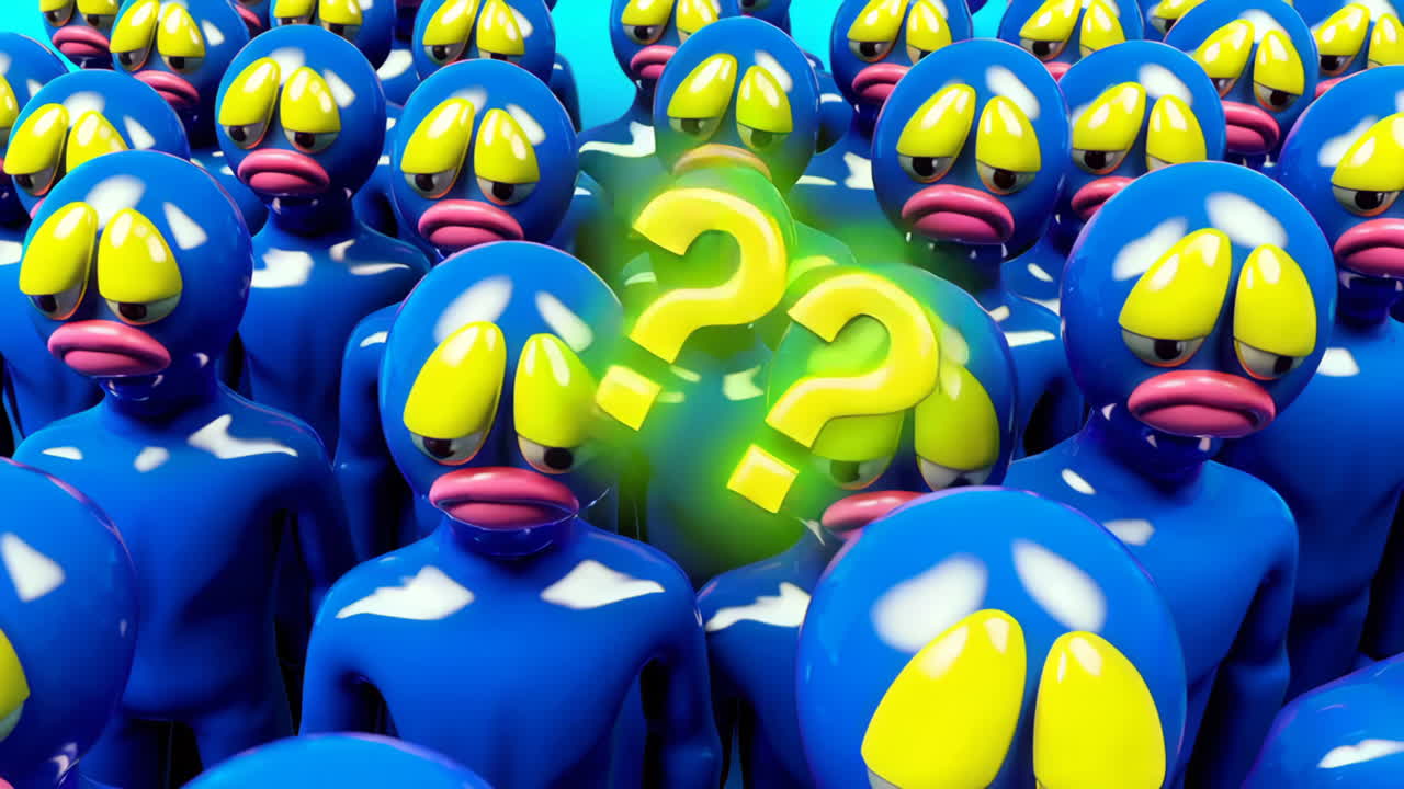 Sad Blue Figures in a Crowd