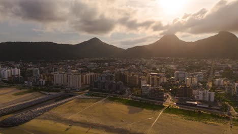 Caioba-Beach-in-Matinhos,-Paraná,-Brazil,-through-a-stunning-hyperlapse-captured-by-drone