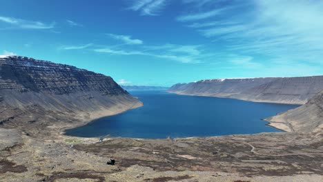Scenic-View-Of-Fjord-In-Westfjords-Of-Iceland---aerial-drone-shot