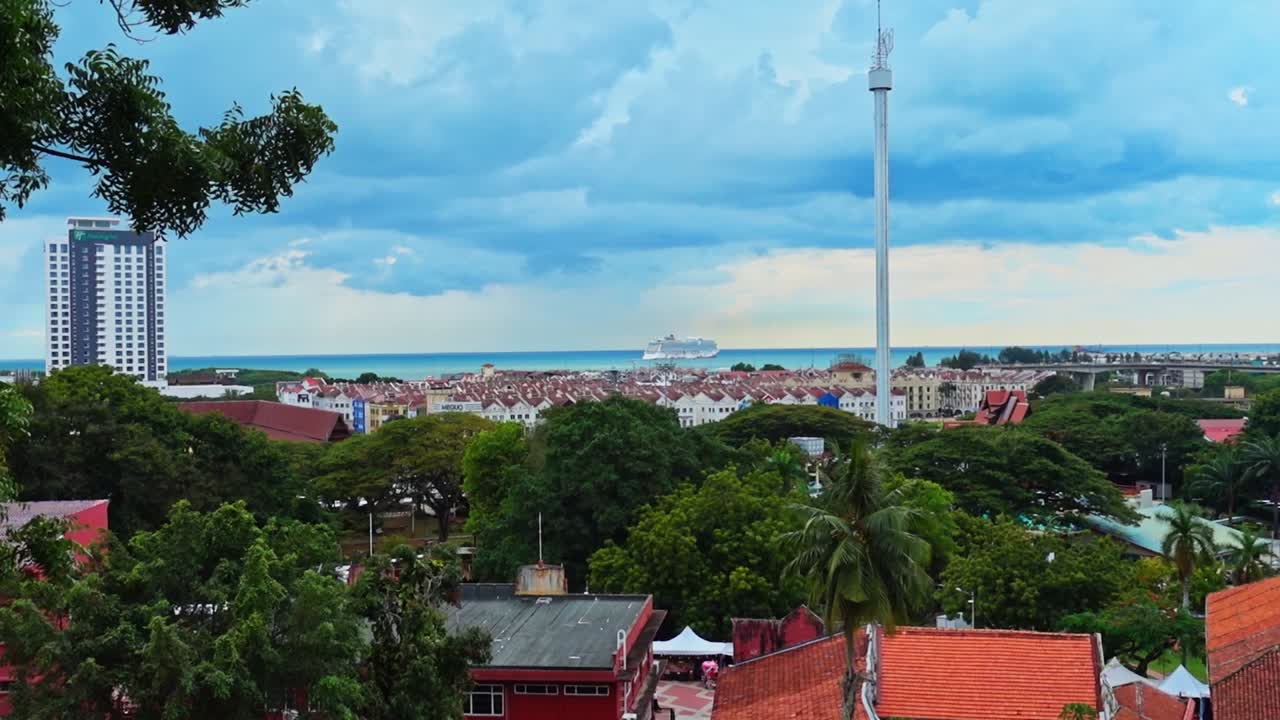 A cruise ship in the open waters of Melaka - zoom in