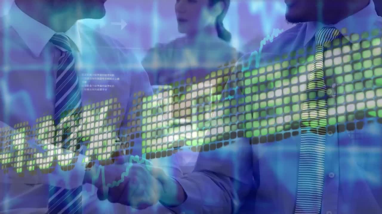 procesamiento de datos del mercado de valores contra dos empresarios diferentes que se dan la mano en la oficina