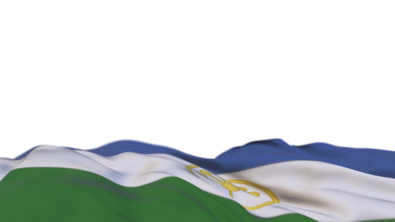 바쉬코르토스탄의 옷 발이 바람에 흔들리고, 바쉬콜토스탄의 봉제 은 옷 배너가 바람에서 흔들려, 반 채워진 색 배경, 텍스트를 위한 장소, 20 초 루프.