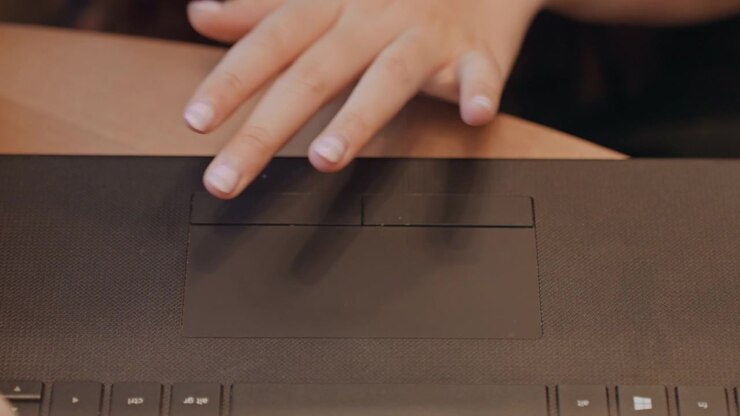 Methodical hand movements inspecting interface with precise gestures carefully. Controlled finger taps and movements examining layout of touch interface meticulously and thoughtfully