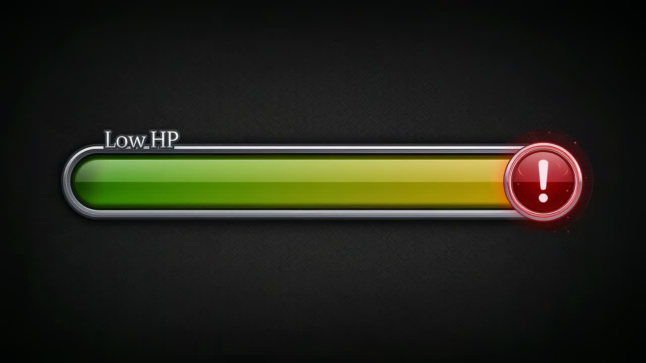 Displaying horizontal status bar reacting to Low_HP alert badge on dark HUD, red segment growing