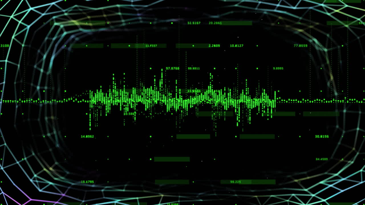 Animation of data processing and diagrams over black background