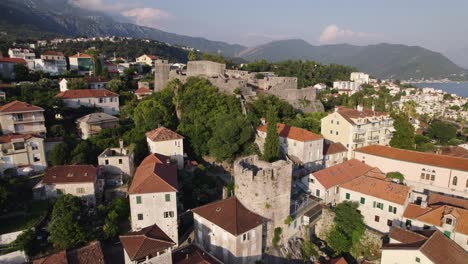 kanli kula fortress, herceg novi, montenegro with panoramic coastal views - aerial