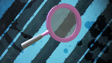 Animation of magnifying glass icons over stripes blue background