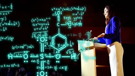 animation of scientific data processing over biracial female teacher