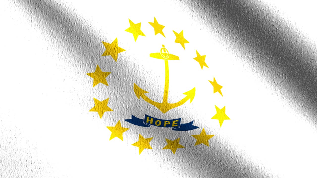 bucle sin costura 4k vdo. bandera del estado de rhode island en los estados unidos de américa, estados unidos, soplando en el viento aislado. diseño abstracto patriótico oficial. ilustración de renderización 3d del símbolo de señal ondulante.