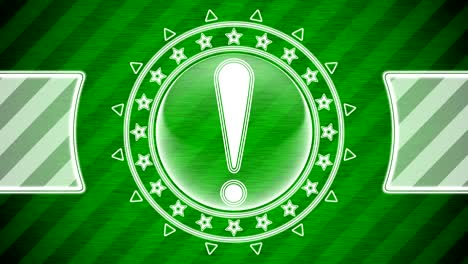 icono de atención en forma de círculo y fondo a rayas verdes. ilustración.