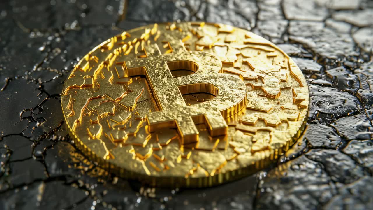Golden Bitcoin Coin on Dark Background