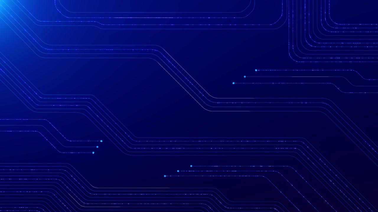 Minimal electronic circuit copy space with thin blue traces bright node dots and dark futuristic