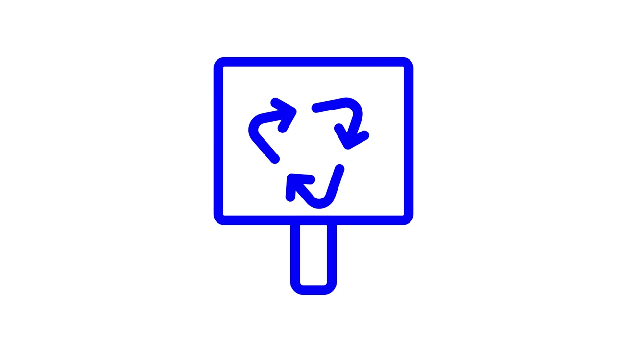 Animated Blue Outline Recycling Symbol Icon on a Sign