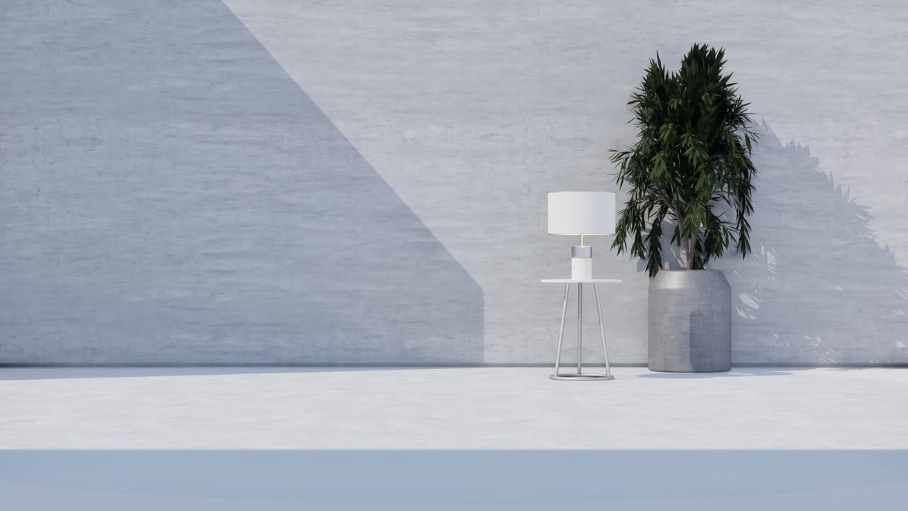 Moderne minimalistisk udendørshjørne med lampe og plante