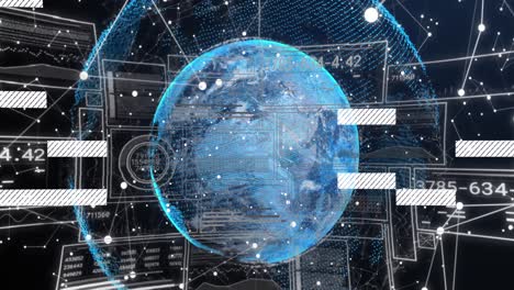 animation of digital data processing and networks over globe
